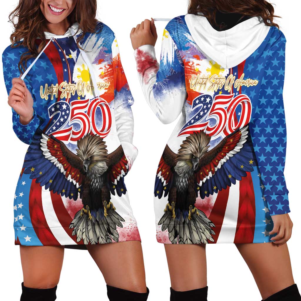 Philippines and United States Semiquincentennial Hoodie Dress Eagle and National Flag Style