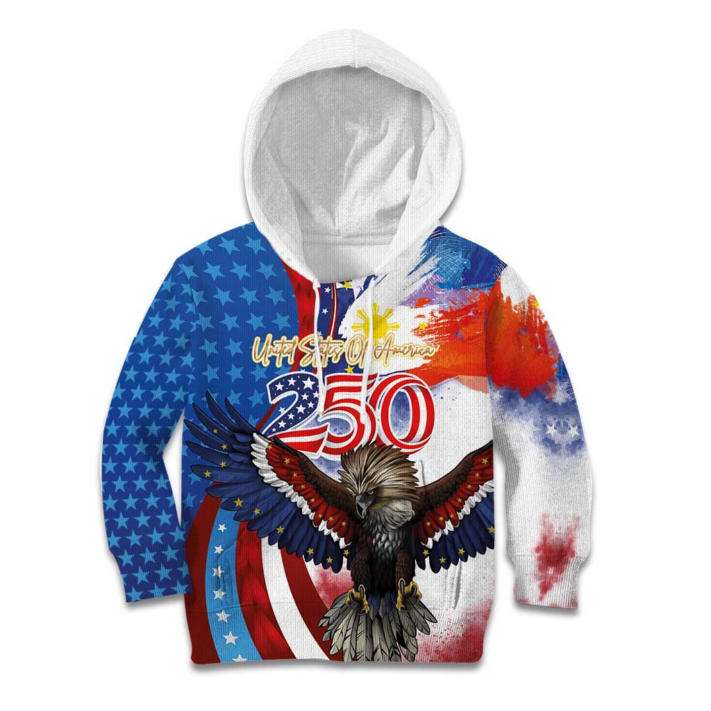Philippines and United States Semiquincentennial Kid Hoodie Eagle and National Flag Style