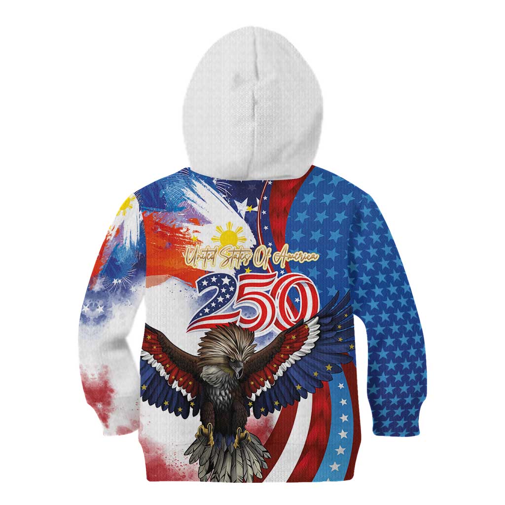 Philippines and United States Semiquincentennial Kid Hoodie Eagle and National Flag Style