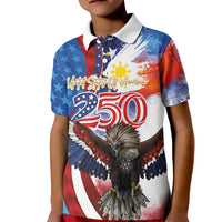 Philippines and United States Semiquincentennial Kid Polo Shirt Eagle and National Flag Style