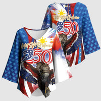 Philippines and United States Semiquincentennial Kimono Sleeve Blouse Eagle and National Flag Style