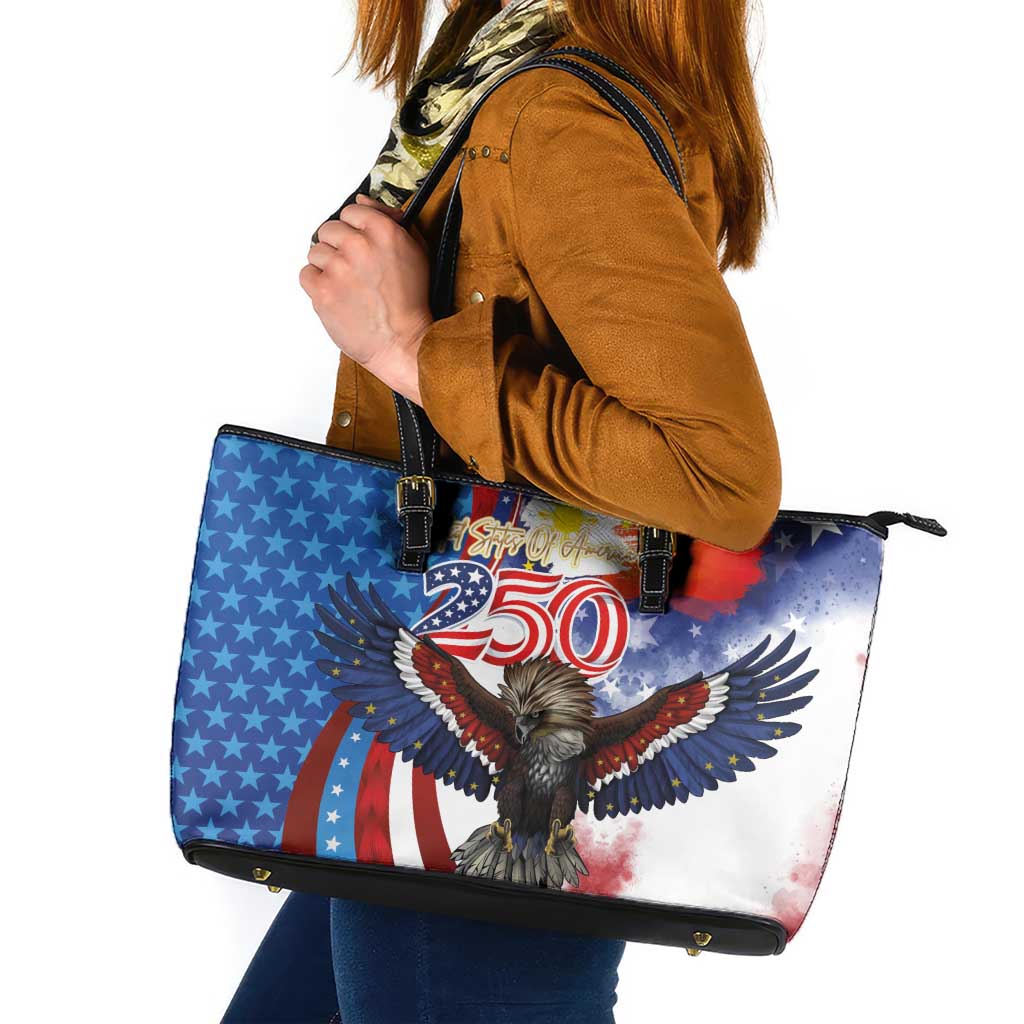 Philippines and United States Semiquincentennial Leather Tote Bag Eagle and National Flag Style