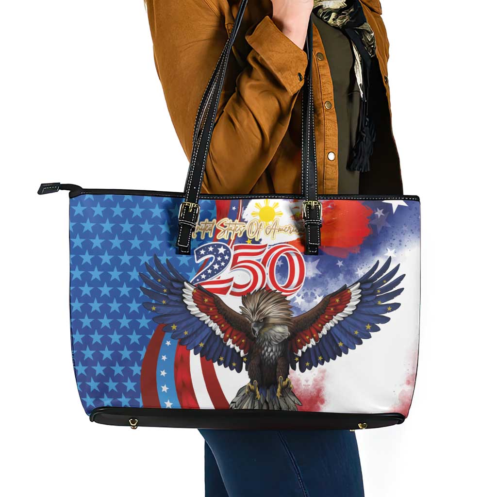 Philippines and United States Semiquincentennial Leather Tote Bag Eagle and National Flag Style