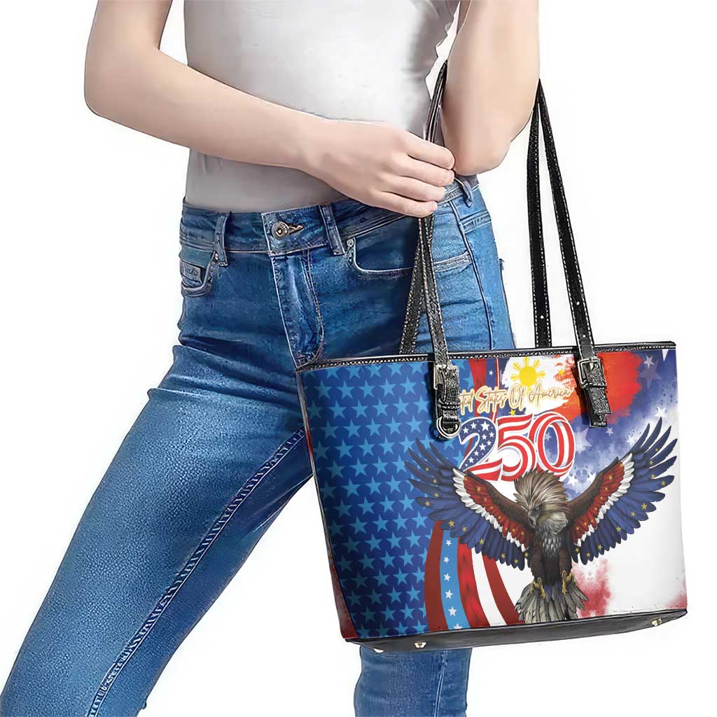 Philippines and United States Semiquincentennial Leather Tote Bag Eagle and National Flag Style