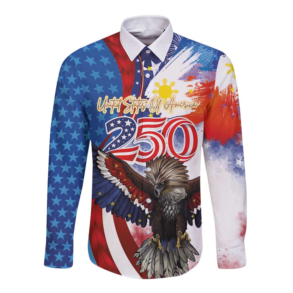 Philippines and United States Semiquincentennial Long Sleeve Button Shirt Eagle and National Flag Style