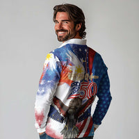 Philippines and United States Semiquincentennial Long Sleeve Polo Shirt Eagle and National Flag Style