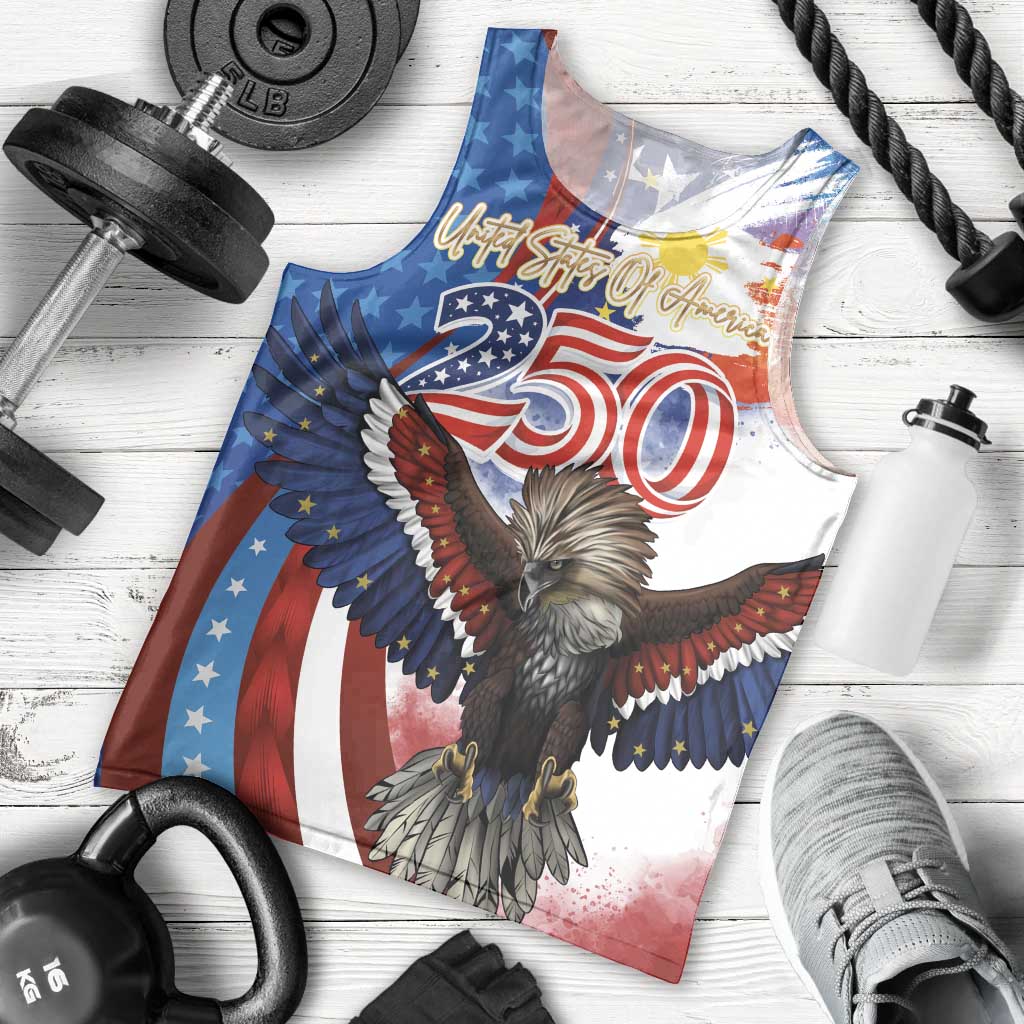 Philippines and United States Semiquincentennial Men Tank Top Eagle and National Flag Style