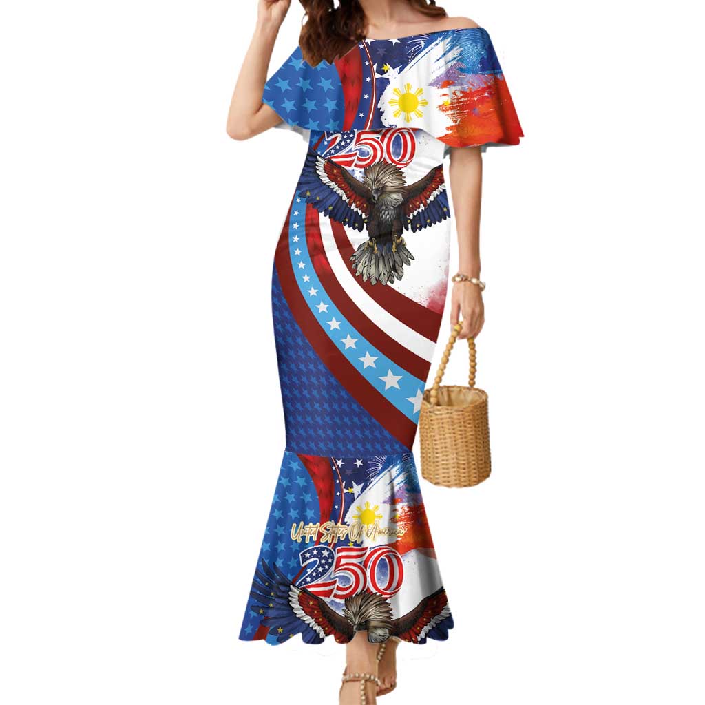 Philippines and United States Semiquincentennial Mermaid Dress Eagle and National Flag Style