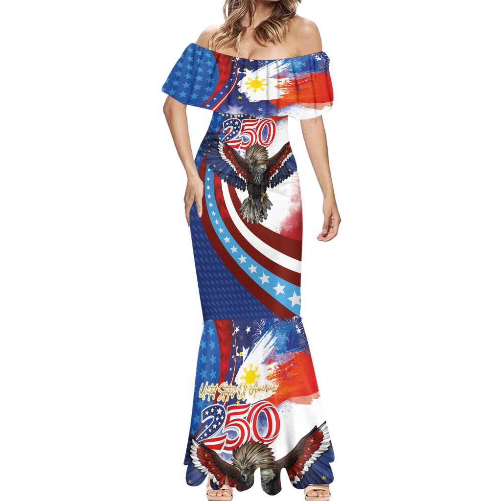 Philippines and United States Semiquincentennial Mermaid Dress Eagle and National Flag Style