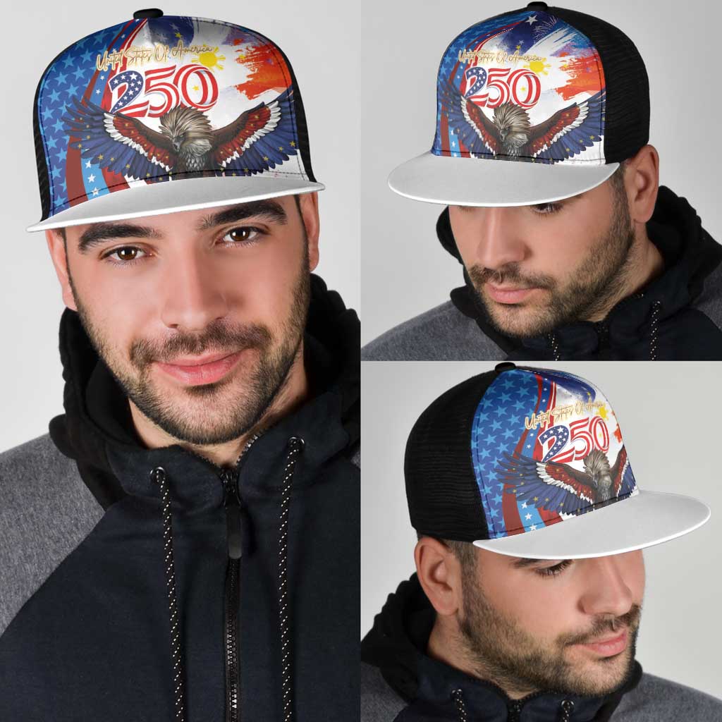 Philippines and United States Semiquincentennial Mesh Trucker Cap Eagle and National Flag Style