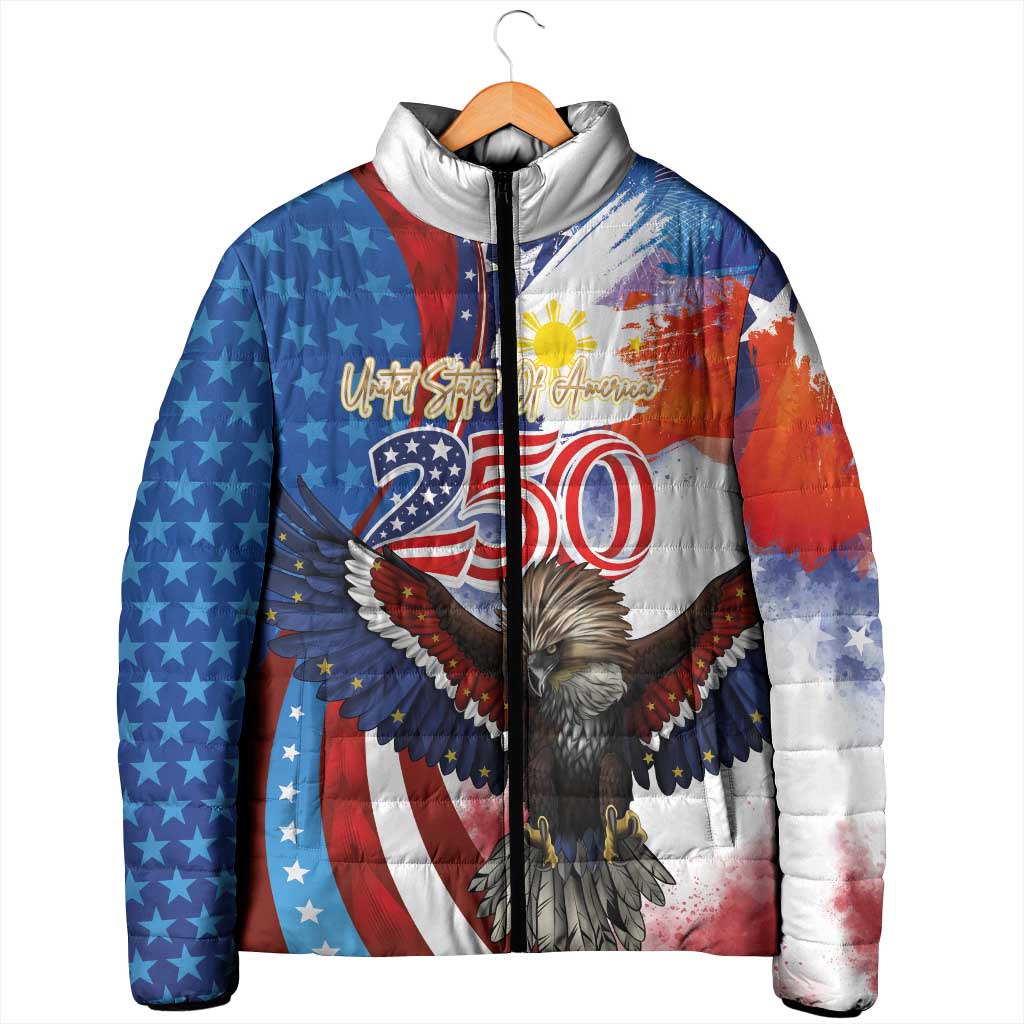 Philippines and United States Semiquincentennial Padded Jacket Eagle and National Flag Style