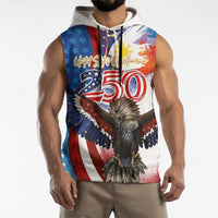Philippines and United States Semiquincentennial Sleeveless Hoodie Eagle and National Flag Style