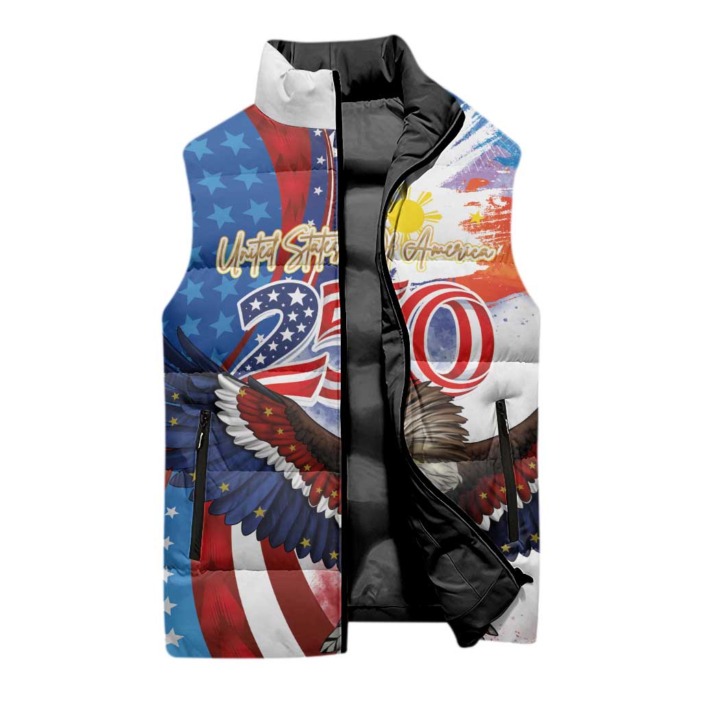 Philippines and United States Semiquincentennial Sleeveless Puffer Jacket Eagle and National Flag Style