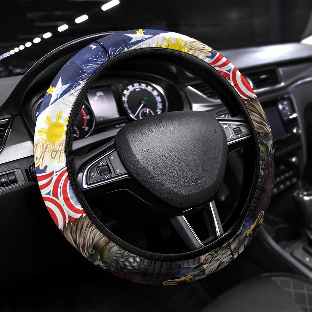 Philippines and United States Semiquincentennial Steering Wheel Cover Eagle and National Flag Style