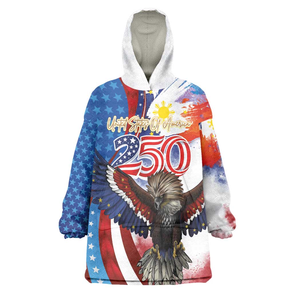 Philippines and United States Semiquincentennial Wearable Blanket Hoodie Eagle and National Flag Style