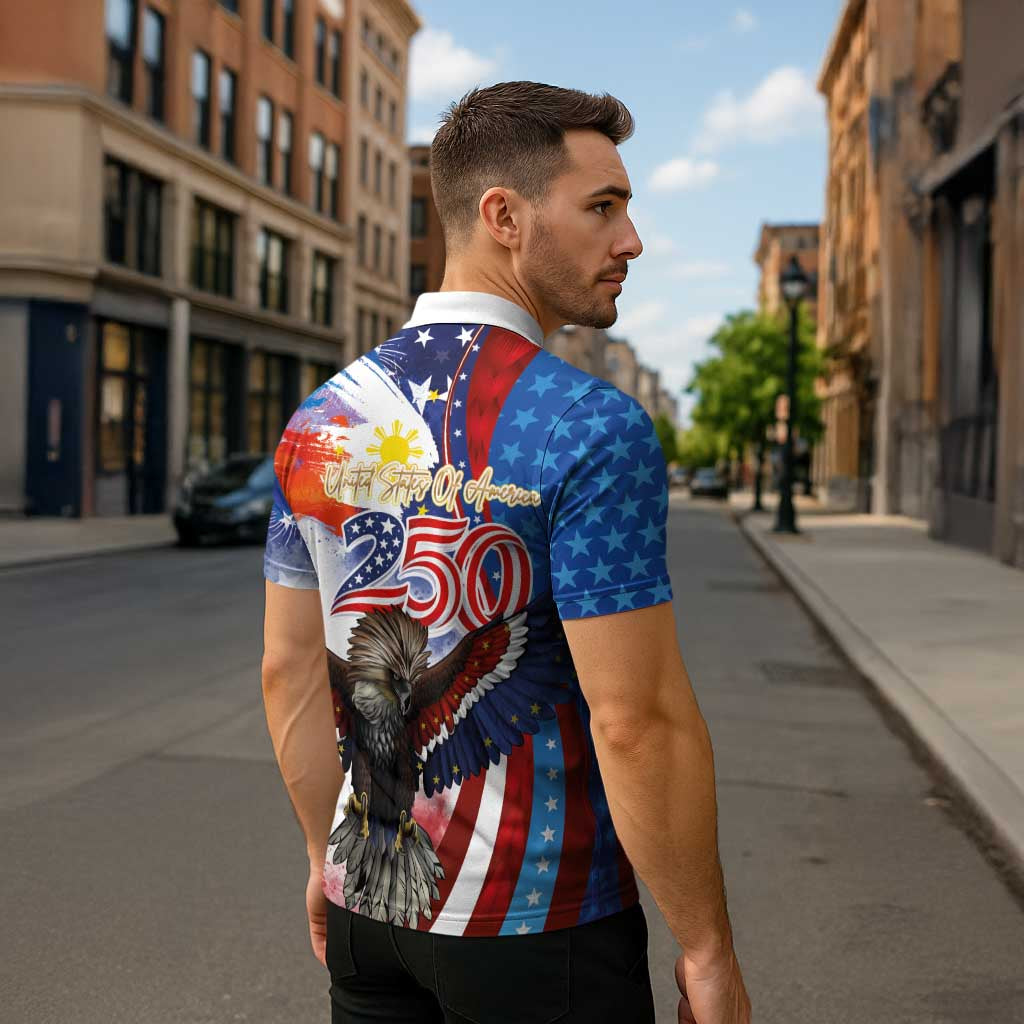Philippines and United States Semiquincentennial Zipper Polo Shirt Eagle and National Flag Style