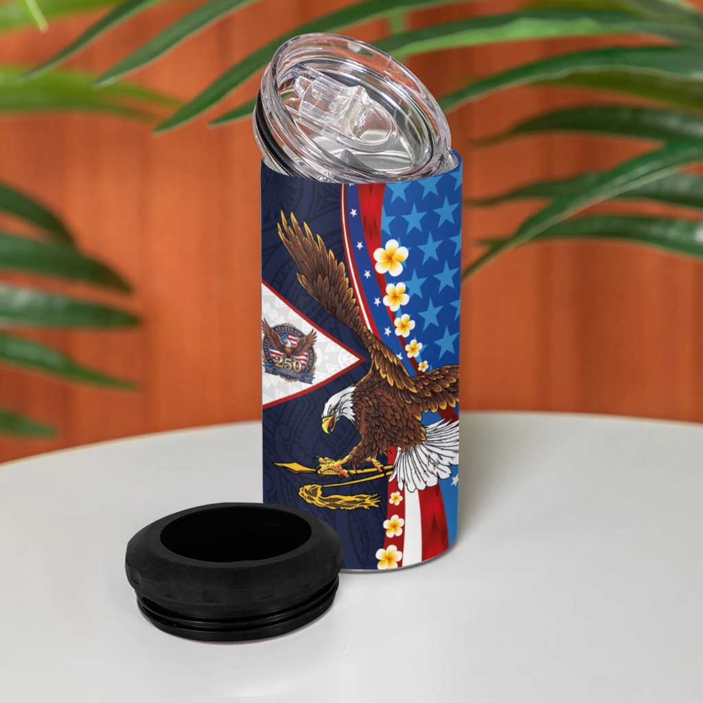 American Samoa and United States Semiquincentennial 4 in 1 Can Cooler Tumbler Bald Eagle with National Flag Style