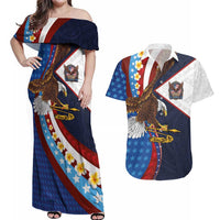 American Samoa and United States Semiquincentennial Couples Matching Off Shoulder Maxi Dress and Hawaiian Shirt Bald Eagle with National Flag Style