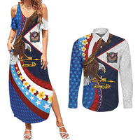 American Samoa and United States Semiquincentennial Couples Matching Summer Maxi Dress and Long Sleeve Button Shirt Bald Eagle with National Flag Style