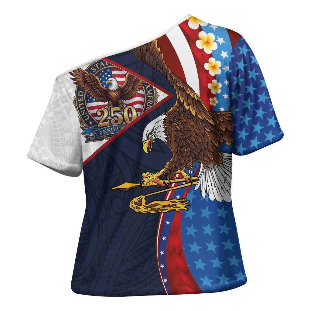 American Samoa and United States Semiquincentennial Cross Shoulder Shirt Bald Eagle with National Flag Style