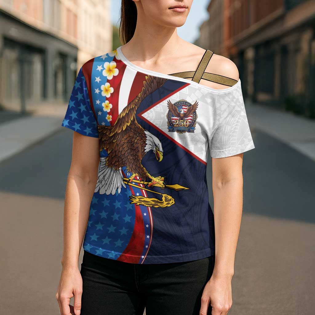 American Samoa and United States Semiquincentennial Cross Shoulder Shirt Bald Eagle with National Flag Style