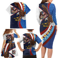 American Samoa and United States Semiquincentennial Family Matching Long Sleeve Bodycon Dress and Hawaiian Shirt Bald Eagle with National Flag Style LT03 - Polynesian Pride