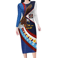 American Samoa and United States Semiquincentennial Family Matching Long Sleeve Bodycon Dress and Hawaiian Shirt Bald Eagle with National Flag Style LT03 Mom's Dress Multicolor - Polynesian Pride