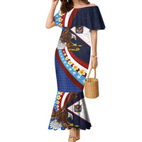 American Samoa and United States Semiquincentennial Family Matching Mermaid Dress and Hawaiian Shirt Bald Eagle with National Flag Style LT03 Mom's Dress Multicolor - Polynesian Pride