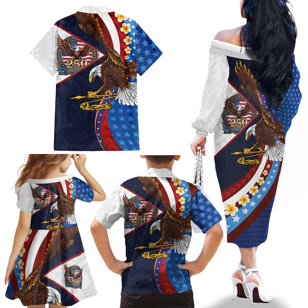 American Samoa and United States Semiquincentennial Family Matching Off The Shoulder Long Sleeve Dress and Hawaiian Shirt Bald Eagle with National Flag Style LT03 - Polynesian Pride