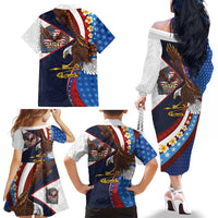 American Samoa and United States Semiquincentennial Family Matching Off The Shoulder Long Sleeve Dress and Hawaiian Shirt Bald Eagle with National Flag Style LT03 - Polynesian Pride
