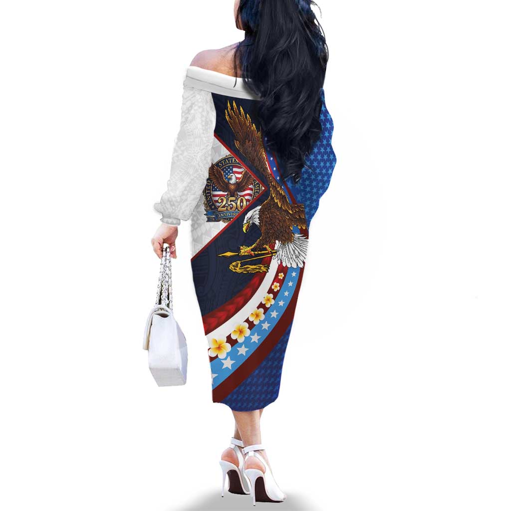 American Samoa and United States Semiquincentennial Family Matching Off The Shoulder Long Sleeve Dress and Hawaiian Shirt Bald Eagle with National Flag Style LT03 - Polynesian Pride