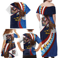 American Samoa and United States Semiquincentennial Family Matching Off Shoulder Maxi Dress and Hawaiian Shirt Bald Eagle with National Flag Style LT03 - Polynesian Pride
