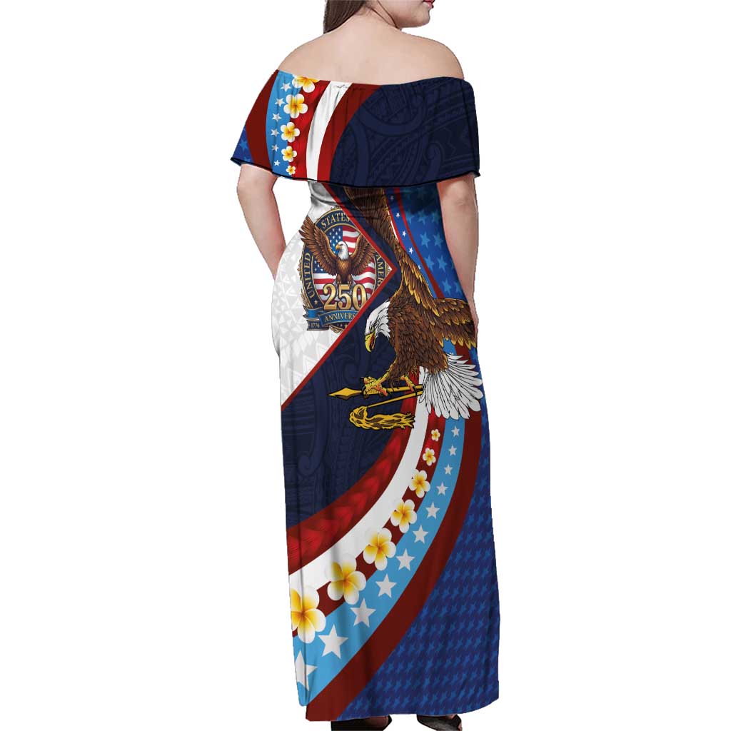 American Samoa and United States Semiquincentennial Family Matching Off Shoulder Maxi Dress and Hawaiian Shirt Bald Eagle with National Flag Style LT03 - Polynesian Pride