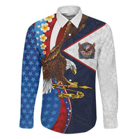 American Samoa and United States Semiquincentennial Family Matching Off Shoulder Short Dress and Hawaiian Shirt Bald Eagle with National Flag Style LT03 Dad's Shirt - Long Sleeve Multicolor - Polynesian Pride
