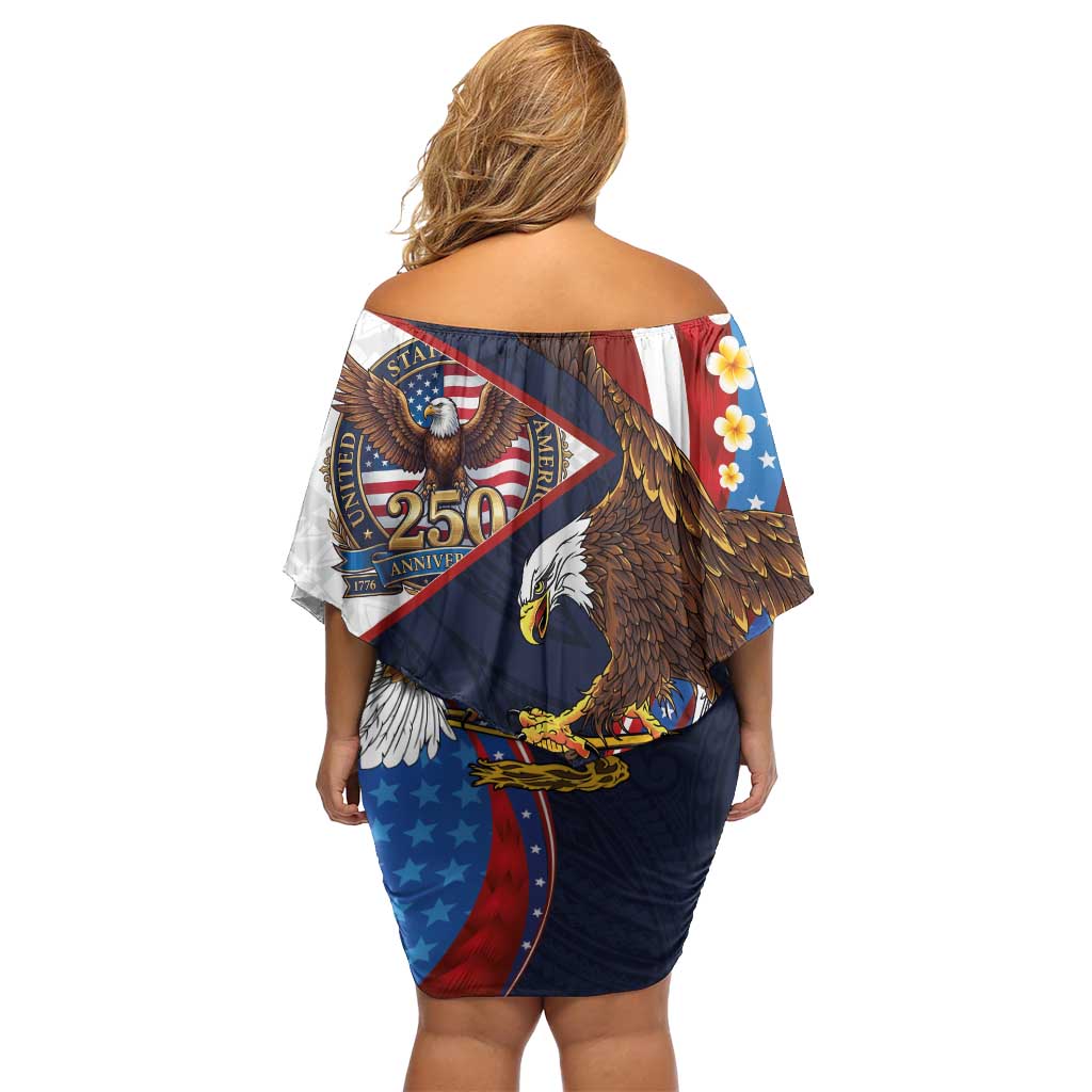 American Samoa and United States Semiquincentennial Family Matching Off Shoulder Short Dress and Hawaiian Shirt Bald Eagle with National Flag Style LT03 - Polynesian Pride