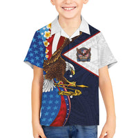 American Samoa and United States Semiquincentennial Family Matching Off Shoulder Short Dress and Hawaiian Shirt Bald Eagle with National Flag Style LT03 Son's Shirt Multicolor - Polynesian Pride