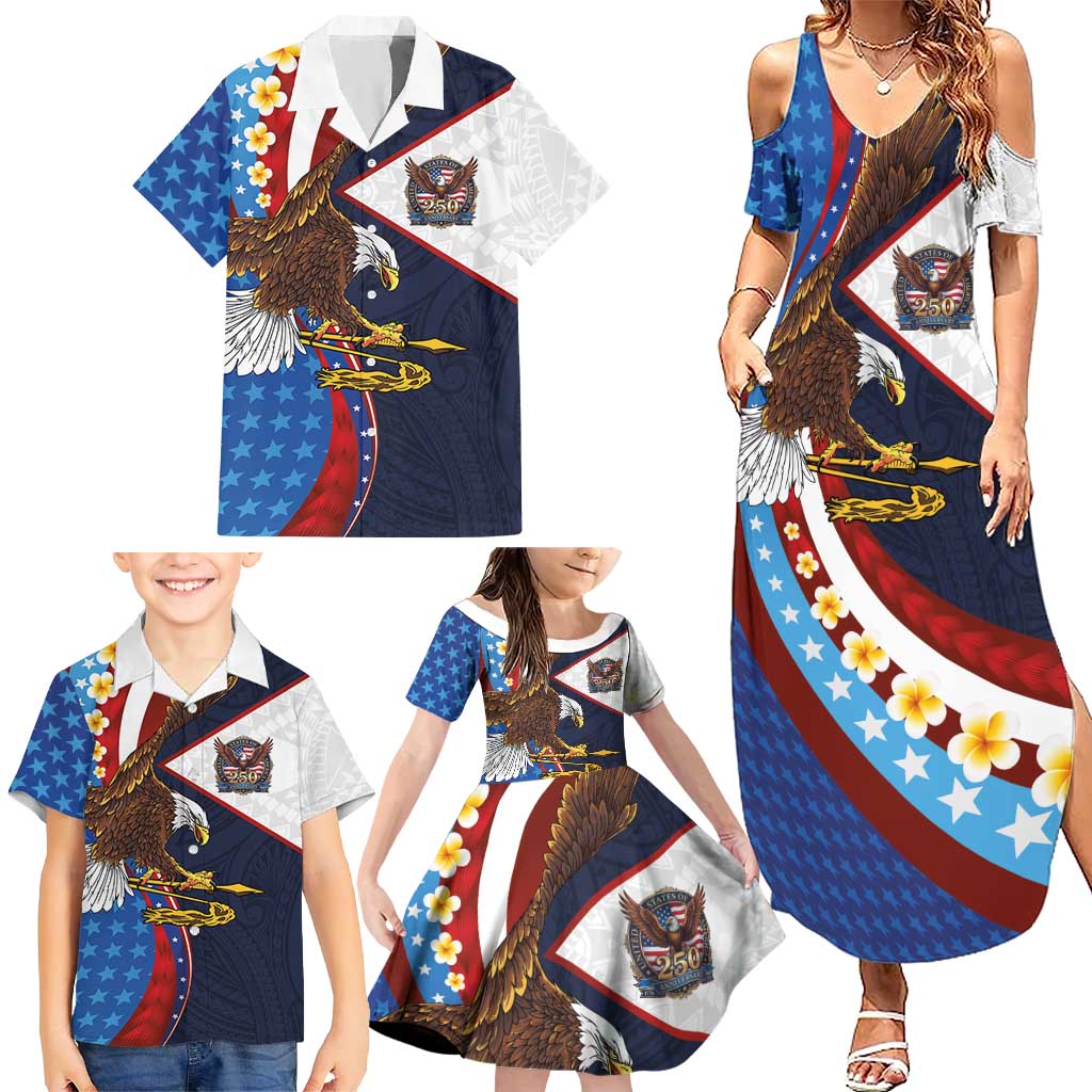 American Samoa and United States Semiquincentennial Family Matching Summer Maxi Dress and Hawaiian Shirt Bald Eagle with National Flag Style LT03 - Polynesian Pride