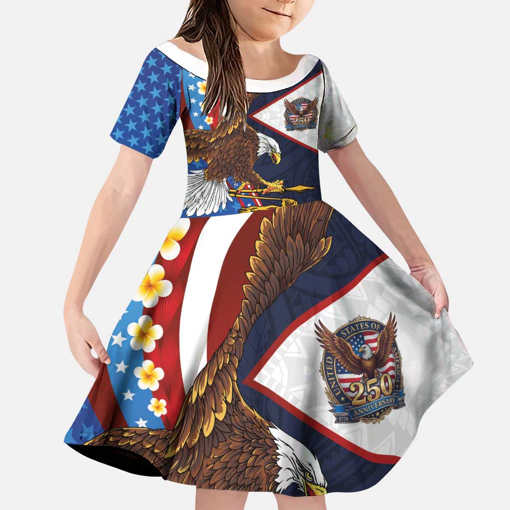American Samoa and United States Semiquincentennial Family Matching Tank Maxi Dress and Hawaiian Shirt Bald Eagle with National Flag Style LT03 Daughter's Dress Multicolor - Polynesian Pride