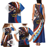 American Samoa and United States Semiquincentennial Family Matching Tank Maxi Dress and Hawaiian Shirt Bald Eagle with National Flag Style LT03 - Polynesian Pride
