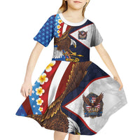 American Samoa and United States Semiquincentennial Kid Short Sleeve Dress Bald Eagle with National Flag Style