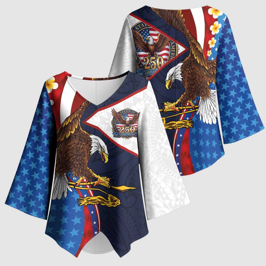 American Samoa and United States Semiquincentennial Kimono Sleeve Blouse Bald Eagle with National Flag Style