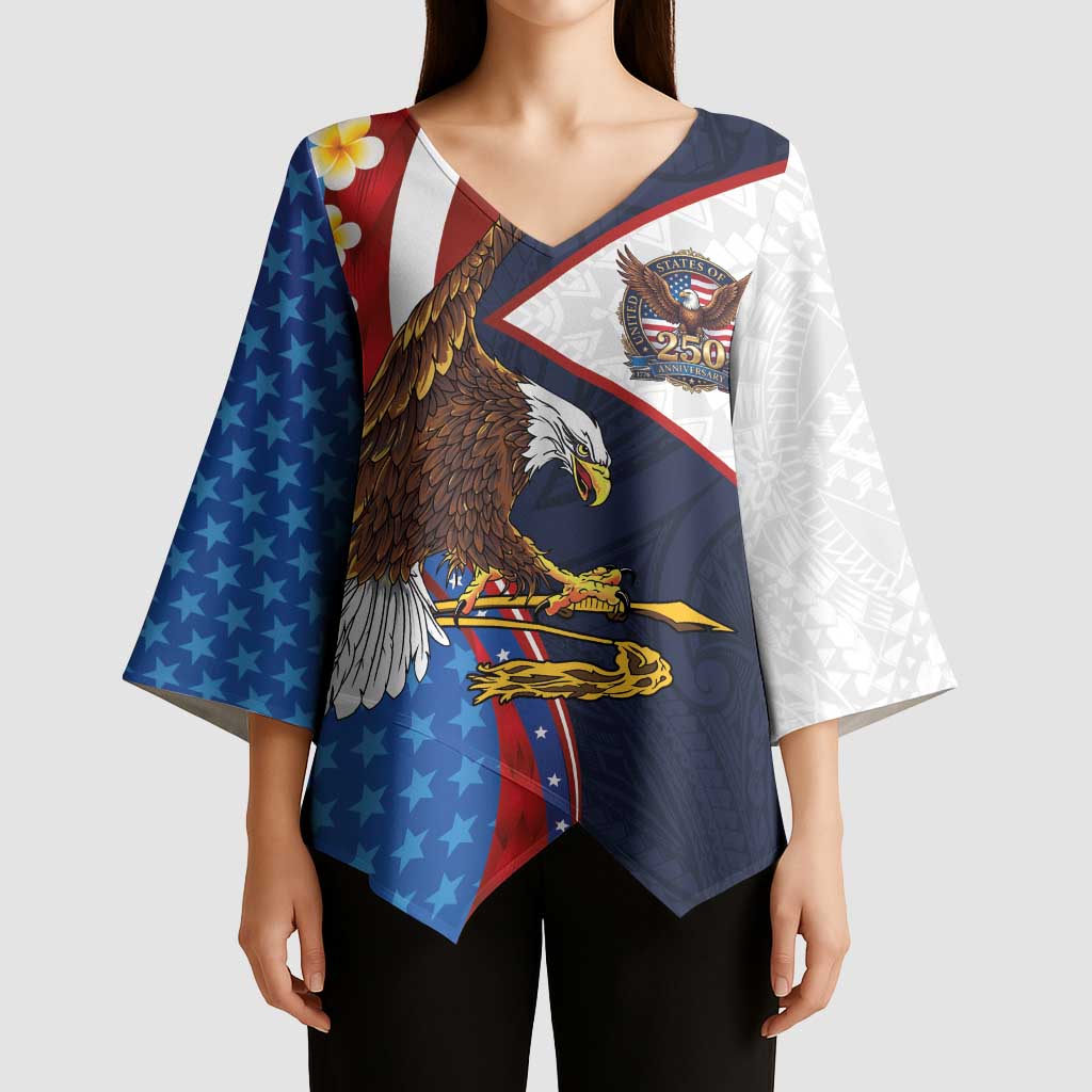 American Samoa and United States Semiquincentennial Kimono Sleeve Blouse Bald Eagle with National Flag Style