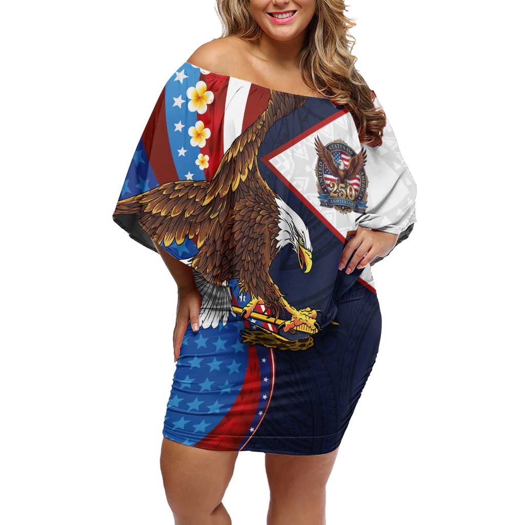 American Samoa and United States Semiquincentennial Off Shoulder Short Dress Bald Eagle with National Flag Style