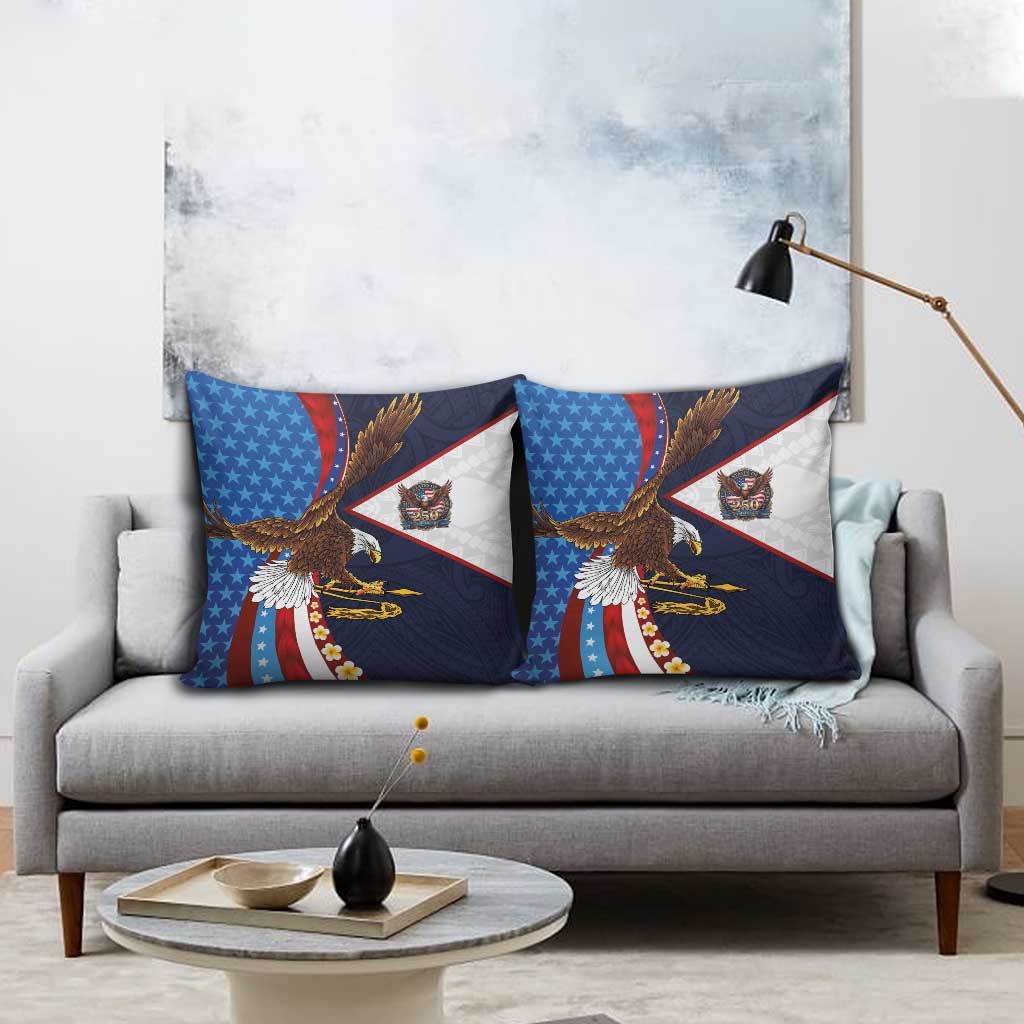 American Samoa and United States Semiquincentennial Pillow Cover Bald Eagle with National Flag Style