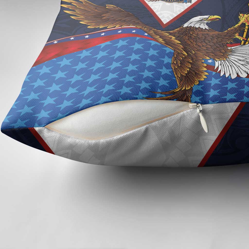 American Samoa and United States Semiquincentennial Pillow Cover Bald Eagle with National Flag Style