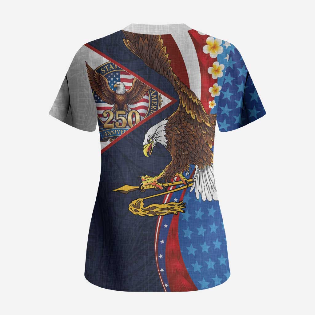 American Samoa and United States Semiquincentennial Scrub Top Bald Eagle with National Flag Style