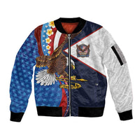 American Samoa and United States Semiquincentennial Sleeve Zip Bomber Jacket Bald Eagle with National Flag Style