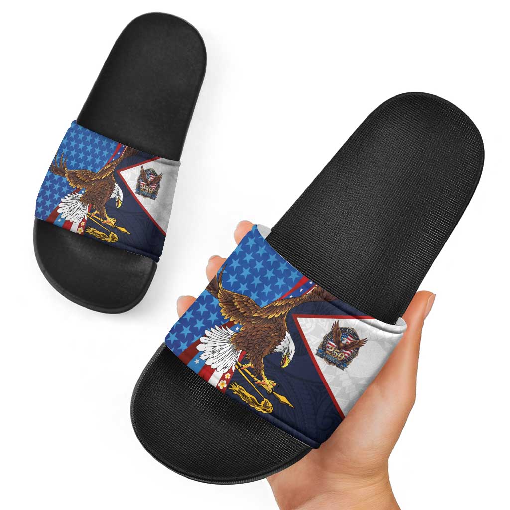 American Samoa and United States Semiquincentennial Slide Sandals Bald Eagle with National Flag Style