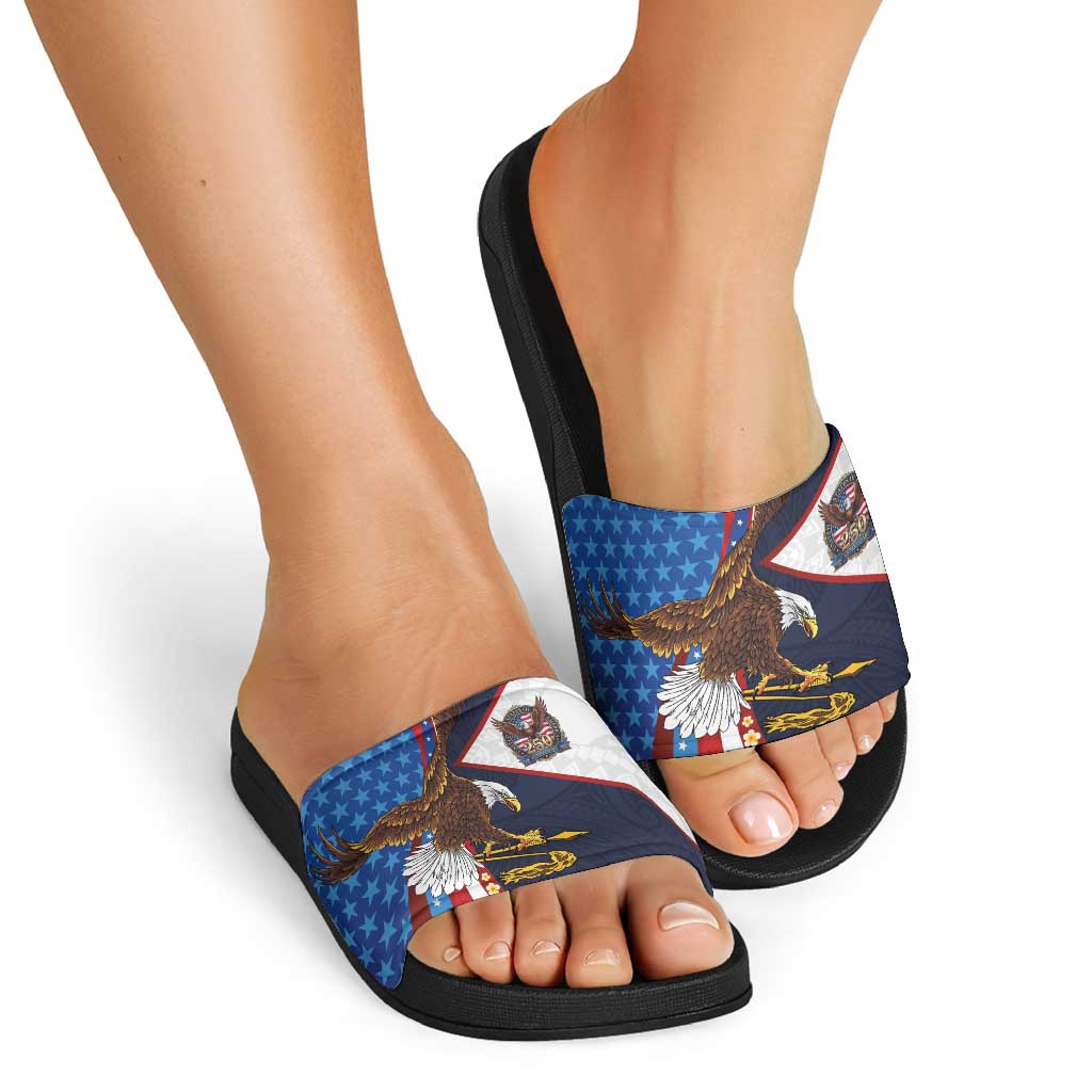 American Samoa and United States Semiquincentennial Slide Sandals Bald Eagle with National Flag Style