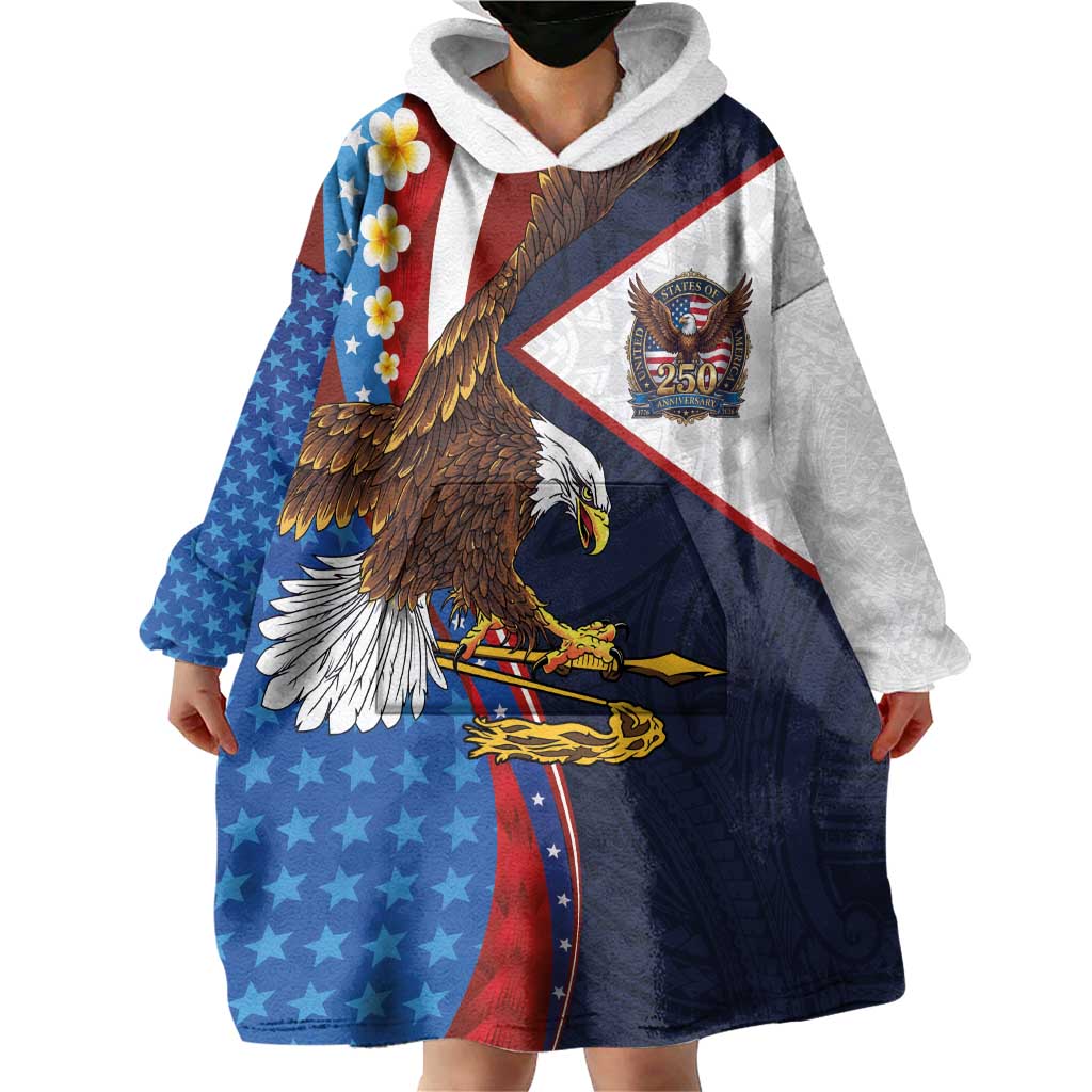 American Samoa and United States Semiquincentennial Wearable Blanket Hoodie Bald Eagle with National Flag Style